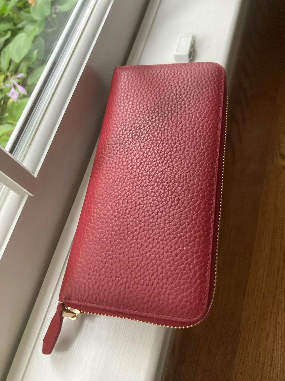 Valentino Red Pebbled  Leather Rockstud Zip Wallet
